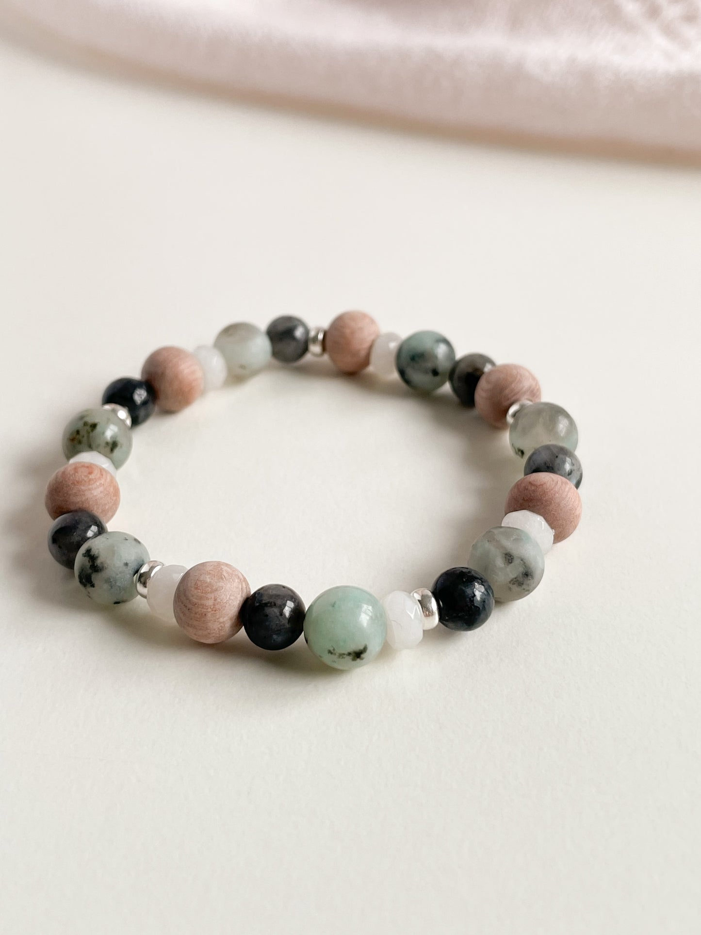 L'ULTIMO BRACELET - LARVAKITE/KIWI JASPER/WHITE JADE/ROSE WOOD
