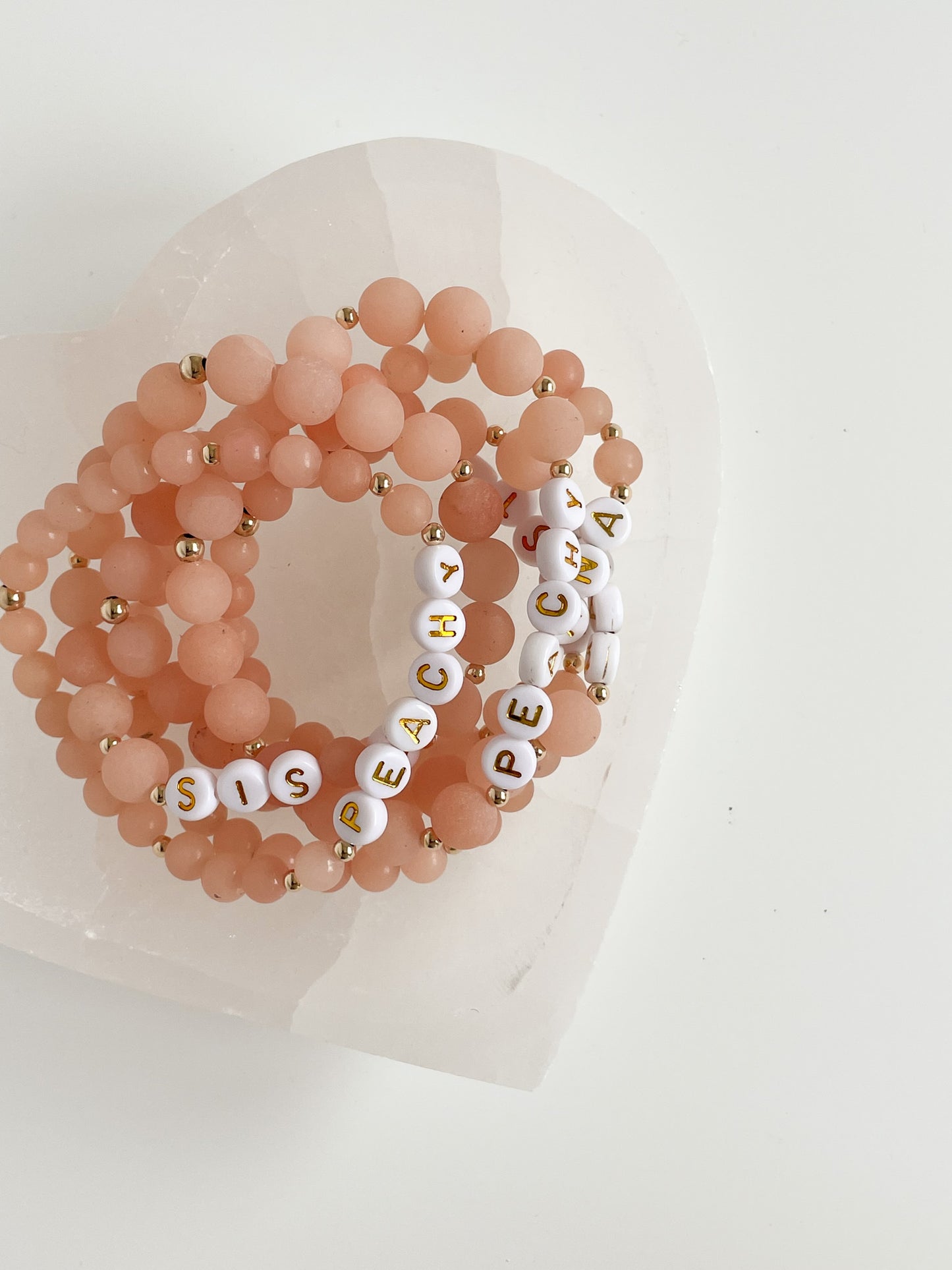 LETTER BEAD BRACELET - MATTE PEACHY SUNSTONE 6MM