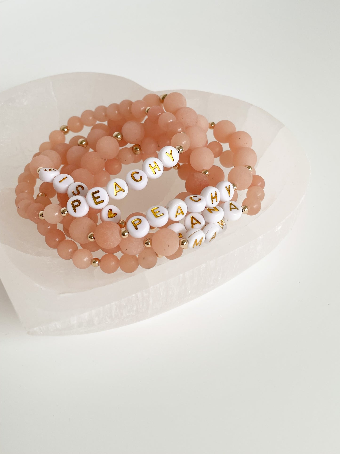 LETTER BEAD BRACELET - MATTE PEACHY SUNSTONE 6MM