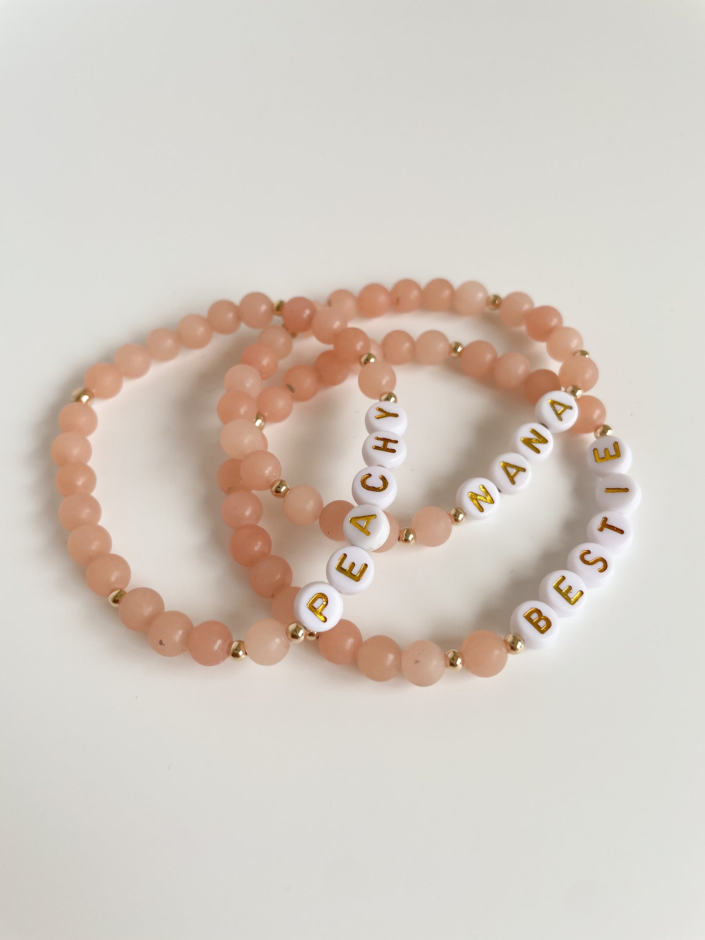 LETTER BEAD BRACELET - MATTE PEACHY SUNSTONE 6MM