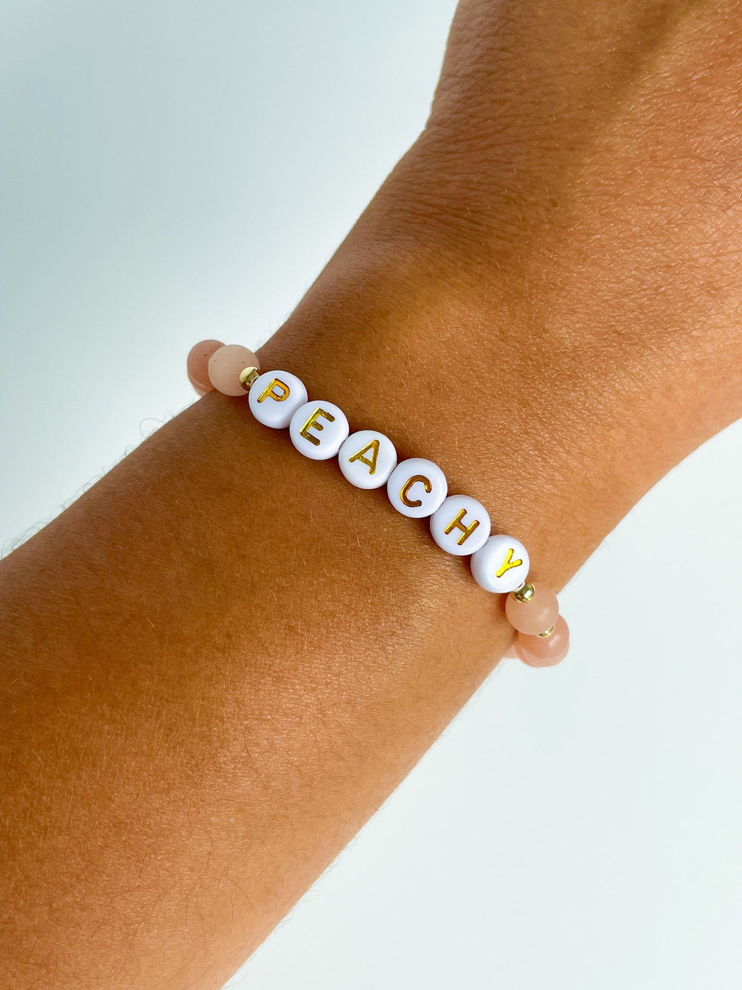 LETTER BEAD BRACELET - MATTE PEACHY SUNSTONE 6MM