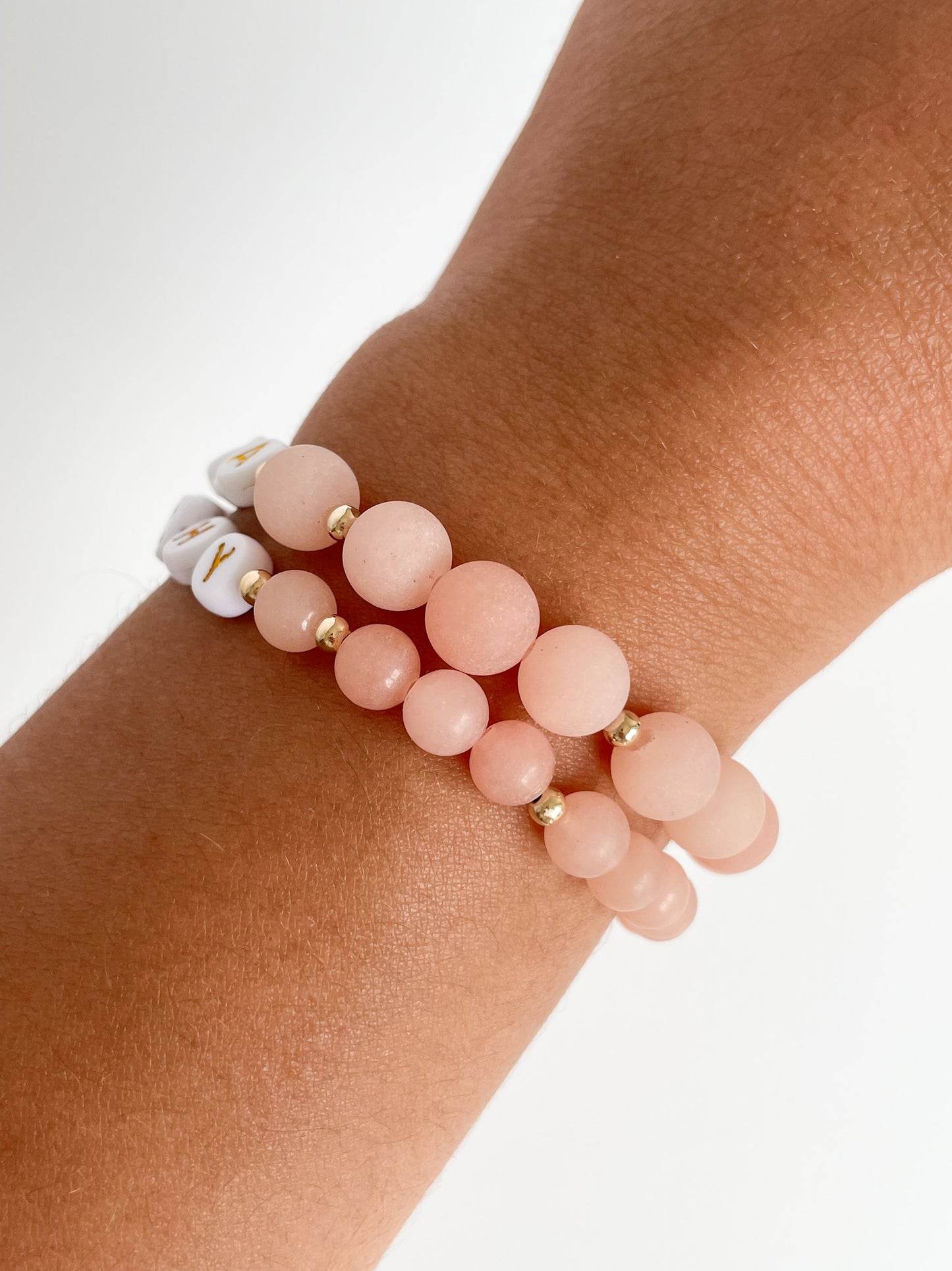 LETTER BEAD BRACELET - MATTE PEACHY SUNSTONE 6MM