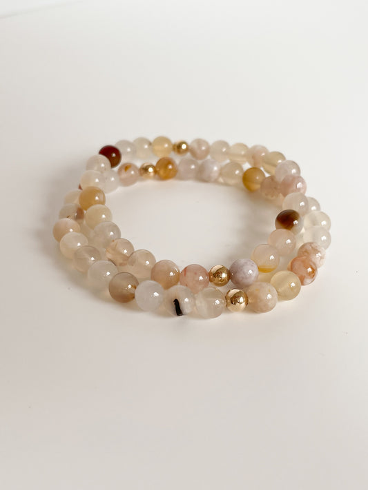 DUO BRACELET - FLOWER AGATE, 6MM