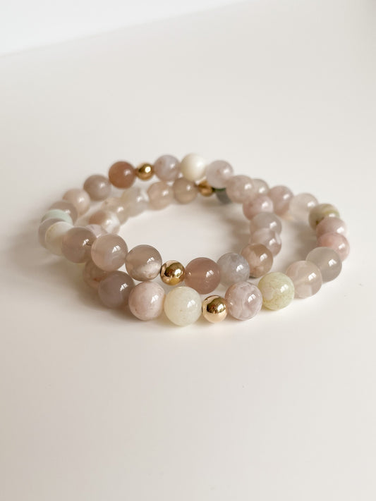 DUO BRACELET - FLOWER AGATE, 8MM