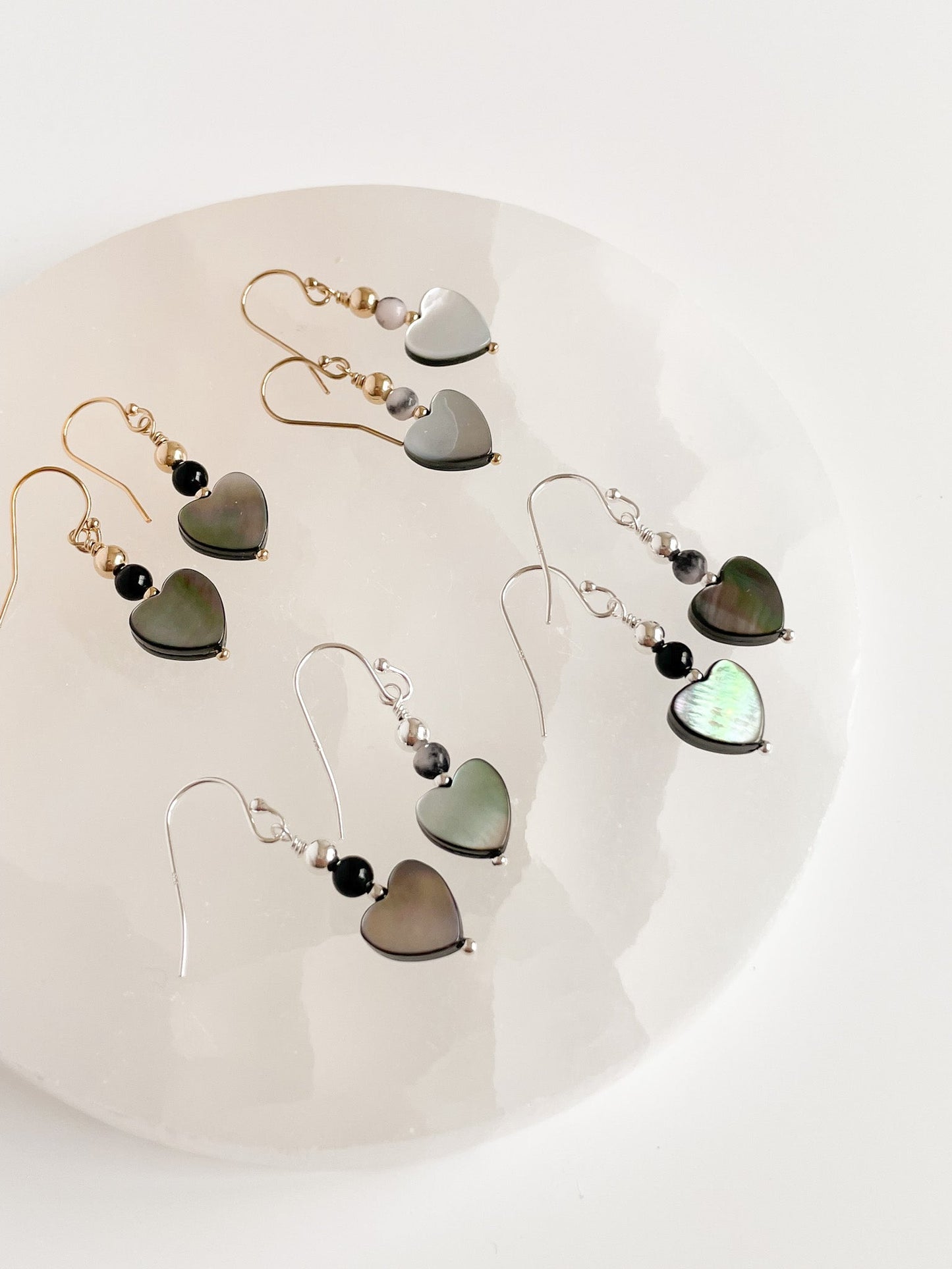 SWEET GREY HEART EARRINGS - TOURMALINE