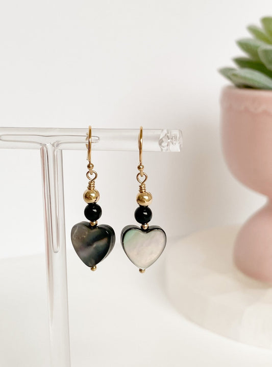 SWEET GREY HEART EARRINGS - TOURMALINE