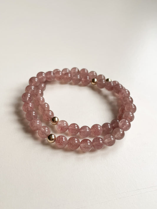 DUO BRACELET - STRAWBERRY QUARTZ, 6MM