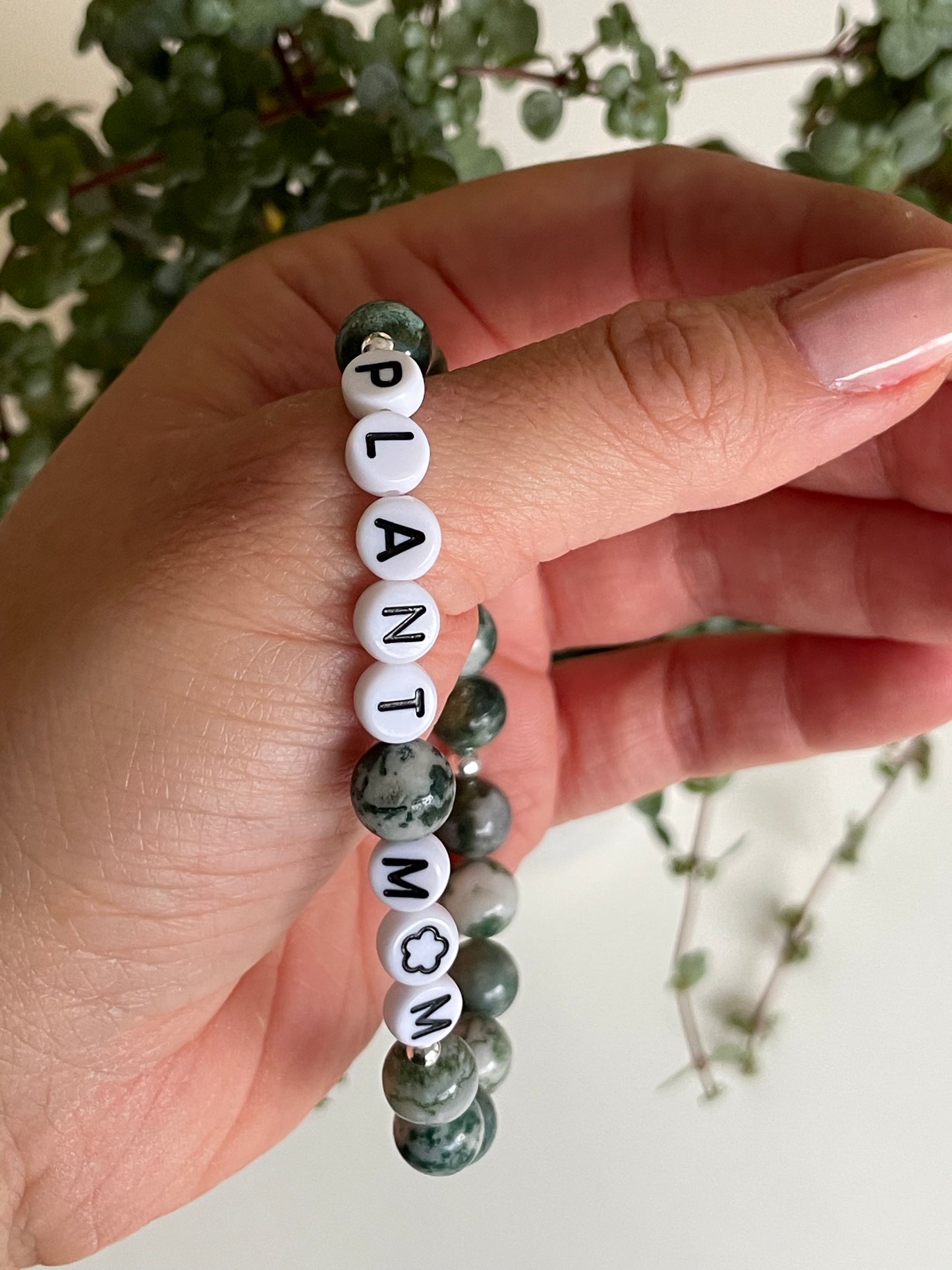 LETTER BEAD BRACELET - TREE AGATE 8MM