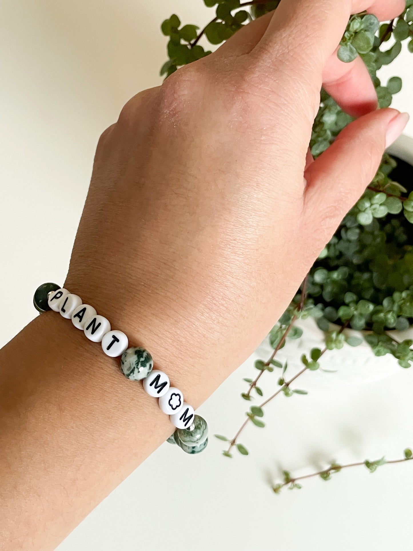 LETTER BEAD BRACELET - TREE AGATE 8MM