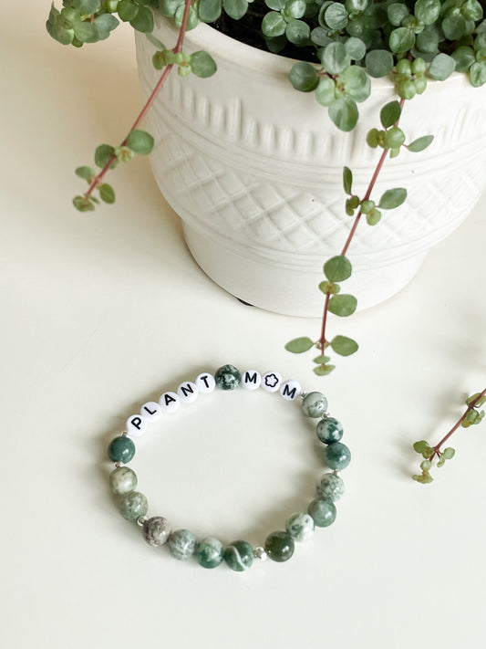 LETTER BEAD BRACELET - TREE AGATE 8MM