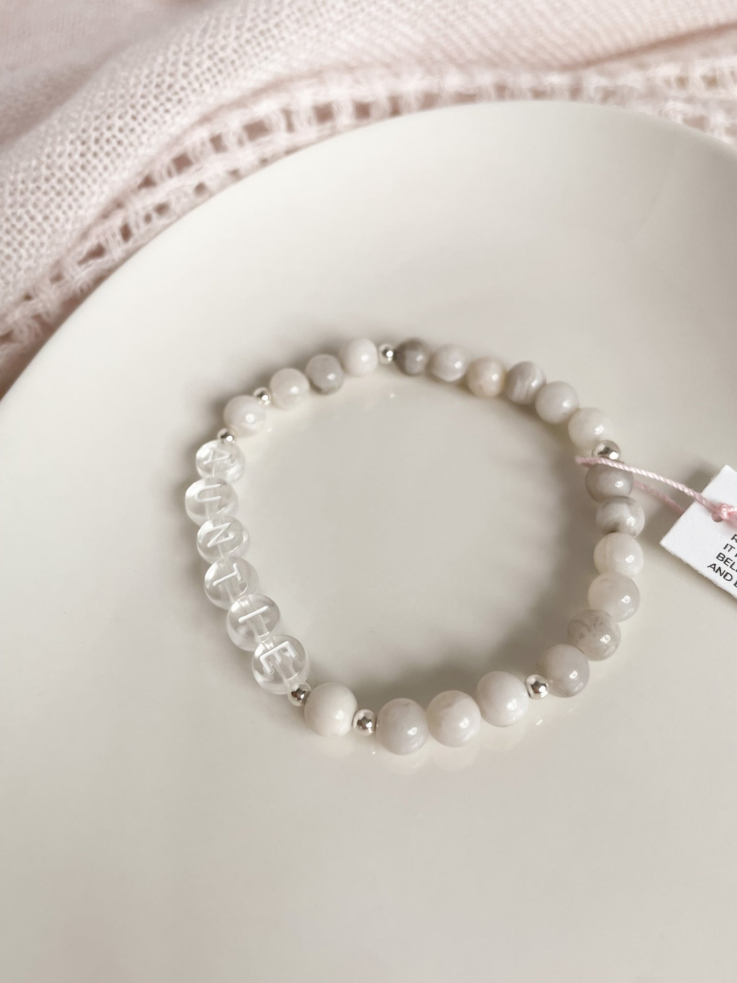 PERSONALIZE YOUR OWN BRACELET - WHITE LACE AGATE 6MM