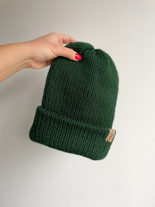 READY TO SHIP - BRIM BEANIE in GREEN, SIZE CHILD/ADULT