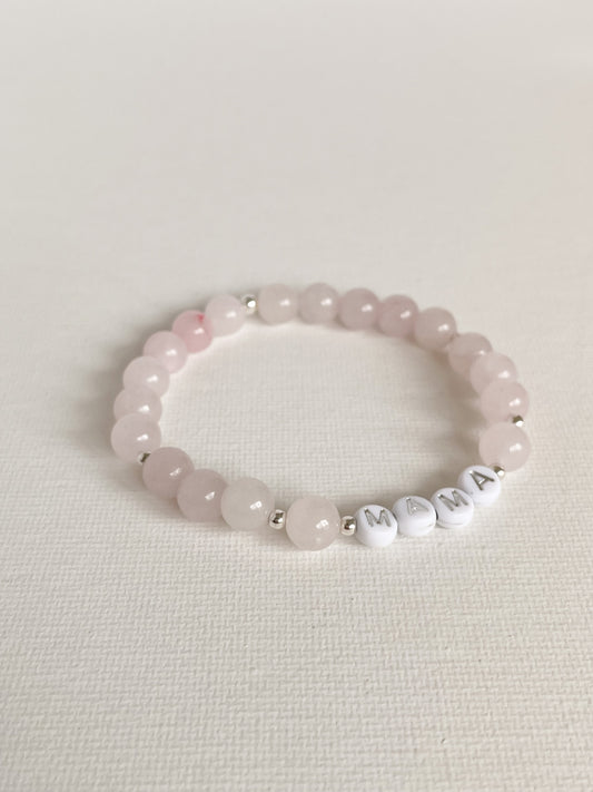 LETTER BEAD BRACELET - ROSE QUARTZ 8MM