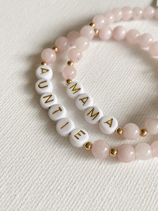 LETTER BEAD BRACELET - ROSE QUARTZ 6MM