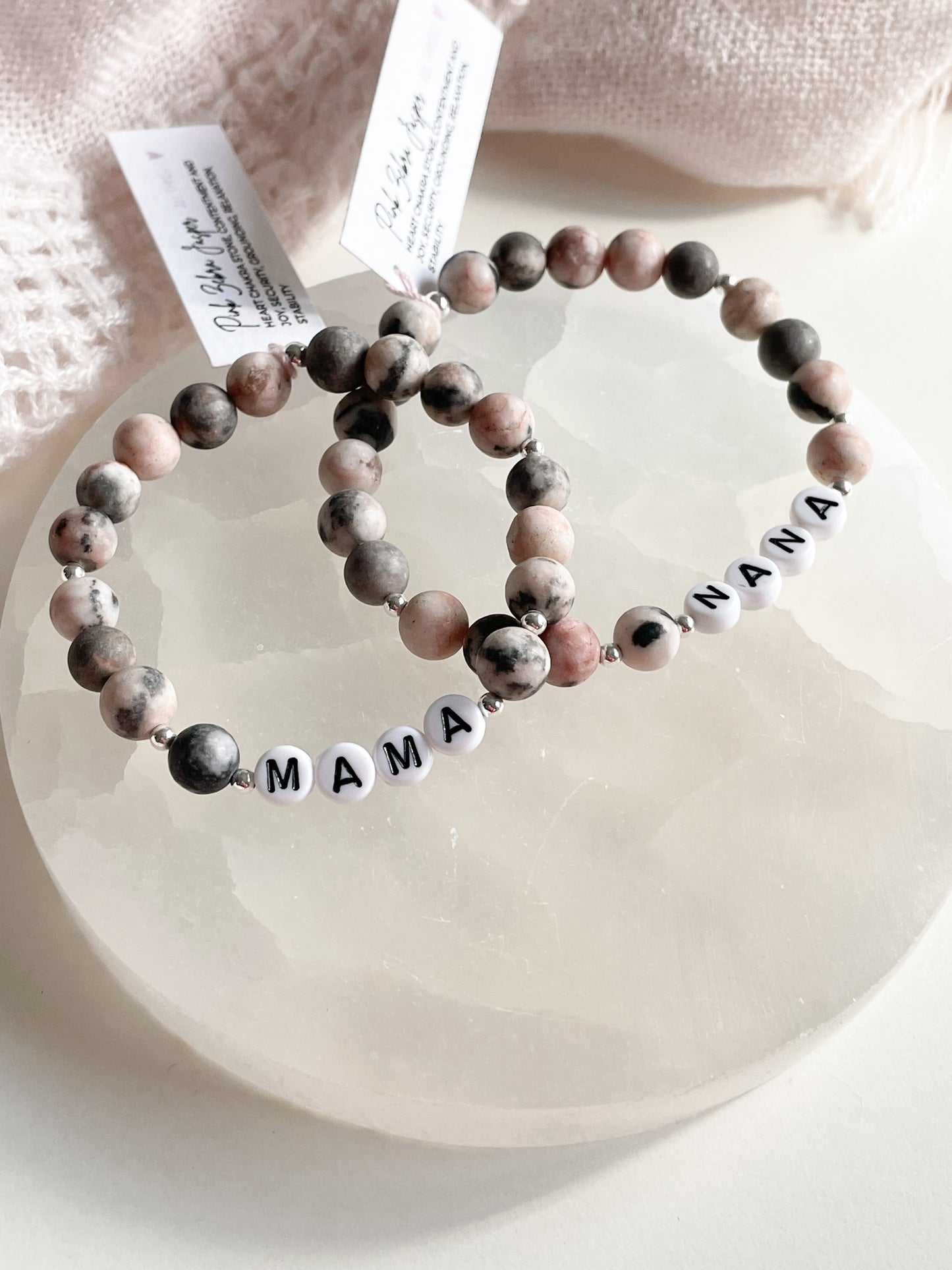 PERSONALIZE YOUR OWN BRACELET - MATTE PINK ZEBRA JASPER 8MM