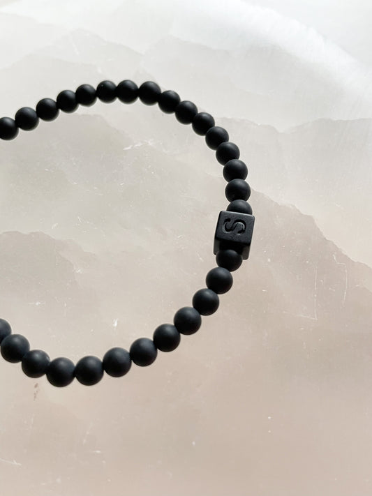 LETTER BEAD BRACELET - MATTE BLACK ONYX 4MM