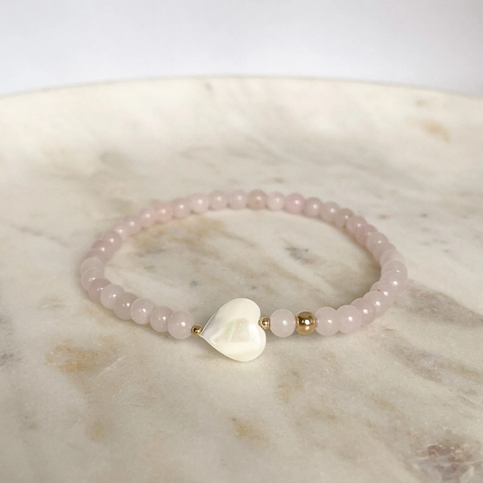 SWEET HEART BRACELET - ROSE QUARTZ, 4MM